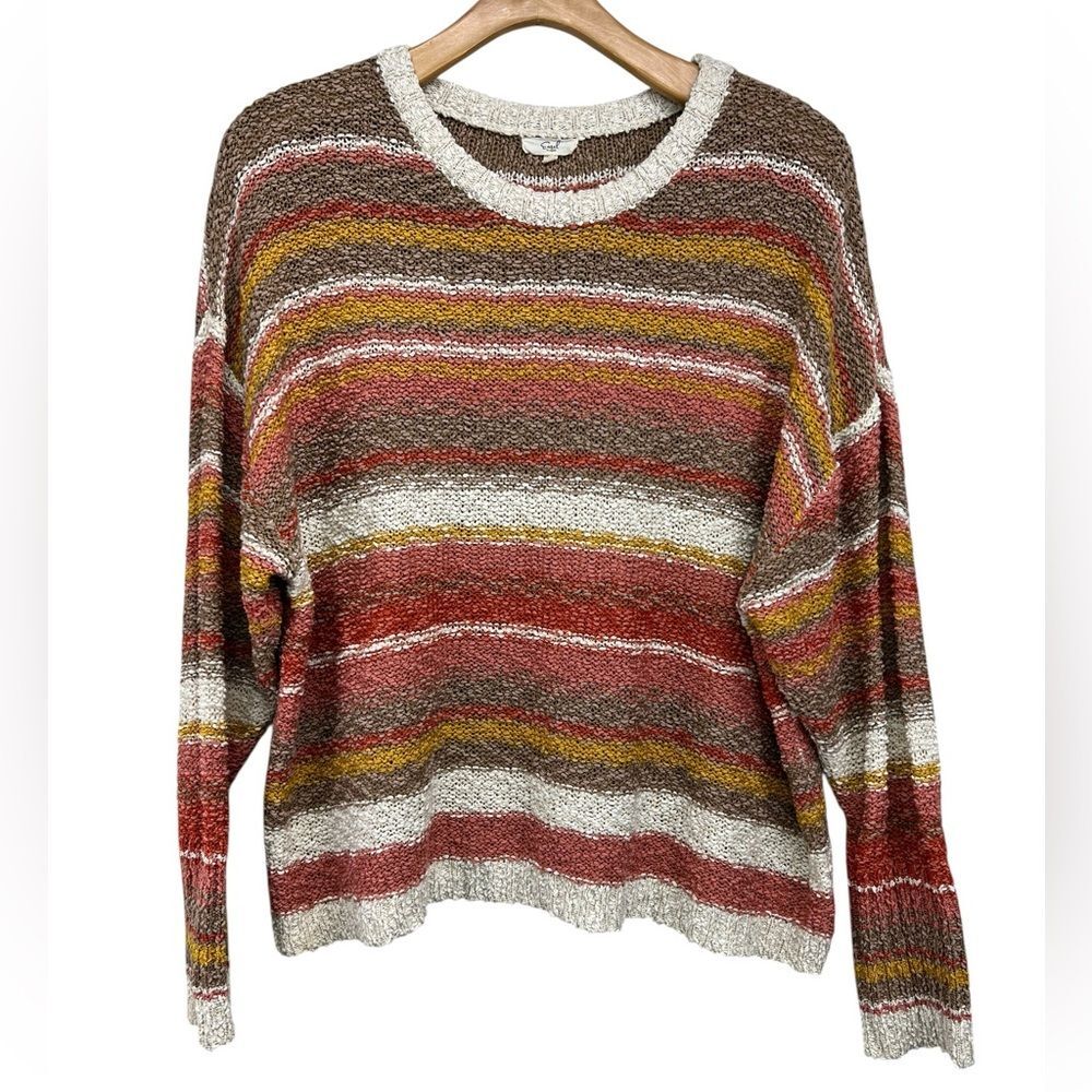 Easel Oversized Earth Tone Striped Crew Neck Sweater Womens Large